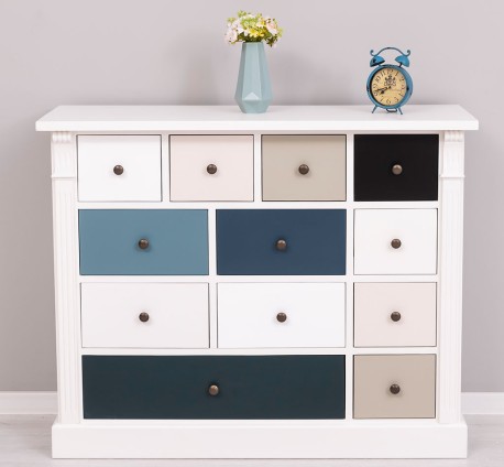 Comoda cu 12 sertare, Colectia Directoire de la Rustic Butique PS485 - Culoare Corp_P039 - Culoare Sertare_Multicolor - MULTICOLOR