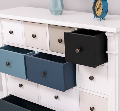 Comoda cu 12 sertare, Colectia Directoire de la Rustic Butique PS485 - Culoare Corp_P039 - Culoare Sertare_Multicolor - MULTICOLOR