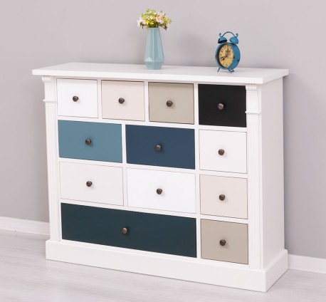 Comoda cu 12 sertare, Colectia Directoire de la Rustic Butique PS485 - Culoare Corp_P039 - Culoare Sertare_Multicolor - MULTICOLOR