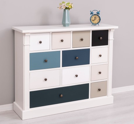 Comoda cu 12 sertare, Colectia Directoire de la Rustic Butique PS485 - Culoare Corp_P039 - Culoare Sertare_Multicolor - MULTICOLOR