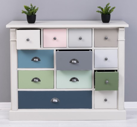 Comoda cu 12 sertare, Colectia Directoire de la Rustic Butique PS485 - Culoare Corp_P024 - Culoare Sertare_Multicolor - MULTICOLOR