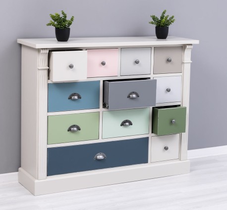 Comoda cu 12 sertare, Colectia Directoire de la Rustic Butique PS485 - Culoare Corp_P024 - Culoare Sertare_Multicolor - MULTICOLOR