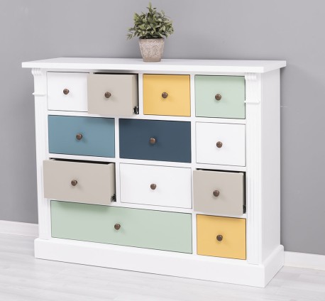 Comoda cu 12 sertare, Colectia Directoire de la Rustic Butique PS485 - Culoare Corp_P004 - Culoare Sertare_Multicolor - MULTICOLOR