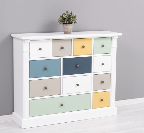 Comoda cu 12 sertare, Colectia Directoire de la Rustic Butique PS485 - Culoare Corp_P004 - Culoare Sertare_Multicolor - MULTICOLOR