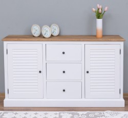 Bufet cu 2 usi, 3 sertare, blat stejar, Colectia Shutter de la Rustic Butique PS569 - Culoare Top_P089 - Culoare Corp_P039 - DUBLU COLOR