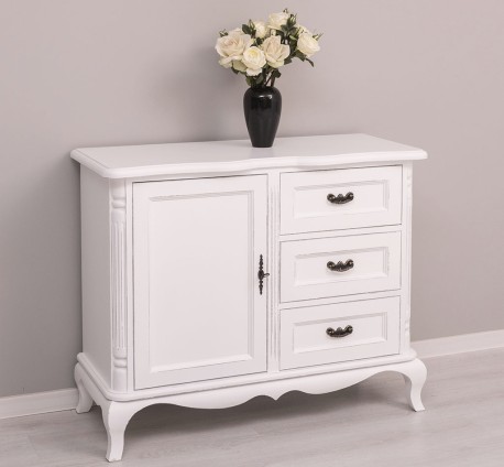 Comoda cu 1 usa si 3 sertare Chic, sertare pe sine soft close de la Rustic Butique PS645 - Culoare_P030++P004A - 2 STRATURI DE CULORI ANTICHIZAT