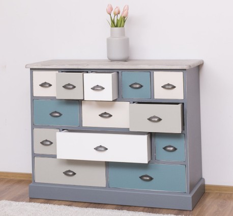 Comoda cu 13 sertare de la Rustic Butique PS103 - Culoare Top_P067 - Culoare Corp_P042A - Culoare Sertare_Multicolor - MULTICOLOR