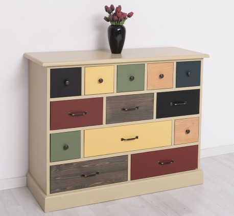 Comoda cu 13 sertare de la Rustic Butique PS103 - Culoare Corp_P046 - Culoare Sertare_Multicolor - MULTICOLOR