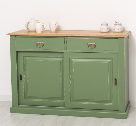 Bufet cu 2 usi glisante, 2 sertare, blat stejar, BAS de la Rustic Butique PS171 - Culoare Top_P002 - Culoare Ext._P038A - Culoare Int._P002 - DUBLU COLOR