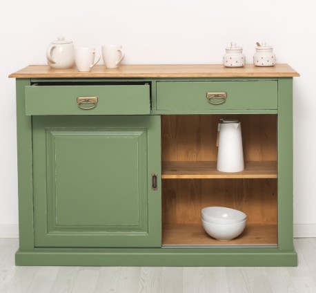Bufet cu 2 usi glisante, 2 sertare, blat stejar, BAS de la Rustic Butique PS171 - Culoare Top_P002 - Culoare Ext._P038A - Culoare Int._P002 - DUBLU COLOR