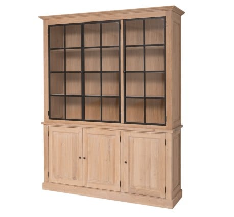 Vitrina eleganta din stejar, cu 3 usi BAS + 3 usi sticla SUP de la Studio Szel OPS799BAS+SUP - Culoare_P035 - ULEIAT