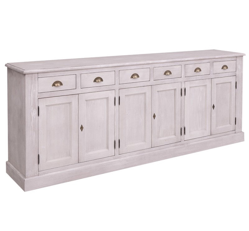 Bufet cu 6 usi si 6 sertare, BAS cu finisaj Ash White / Walnut Waxed
