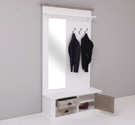 Cuier cu design Shutter cu oglinda, doua sertare, 1  usa de la Studio Szel PS722 - Culoare Corp_P004 - Culoare Usi si Sertare_P067 - Culoare Cornisa_P067 - DUBLU COLOR