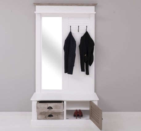 Cuier cu design Shutter cu oglinda, doua sertare, 1  usa de la Studio Szel PS722 - Culoare Corp_P004 - Culoare Usi si Sertare_P067 - Culoare Cornisa_P067 - DUBLU COLOR