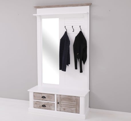 Cuier cu design Shutter cu oglinda, doua sertare, 1  usa de la Studio Szel PS722 - Culoare Corp_P004 - Culoare Usi si Sertare_P067 - Culoare Cornisa_P067 - DUBLU COLOR
