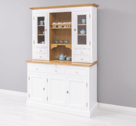 Bufet cu 3 usi, 3 sertare BAS + 2 usi sticla, 4 sertare, spatiu deschis SUP de la Studio Szel PS232BAS+SUP - Culoare Ext._P004 / Culoare Int._P082 - DUBLU COLOR