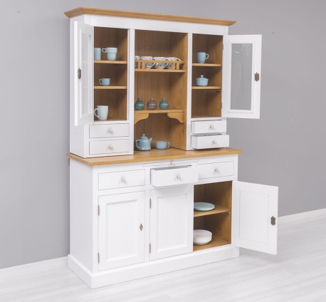Bufet cu 3 usi, 3 sertare BAS + 2 usi sticla, 4 sertare, spatiu deschis SUP de la Studio Szel PS232BAS+SUP - Culoare Ext._P004 / Culoare Int._P082 - DUBLU COLOR
