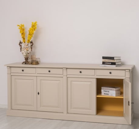 Bufet cu 4 usi si 4 sertare, Colectia Directoire de la Studio Szel PS16BAS - Culoare Ext._P024 / Culoare Int._P050 - DUBLU COLOR