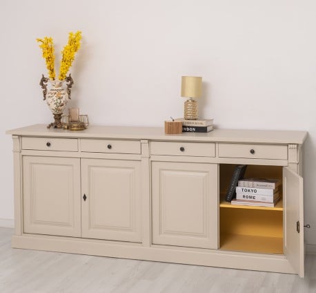 Bufet cu 4 usi si 4 sertare, Colectia Directoire de la Studio Szel PS16BAS - Culoare Ext._P024 / Culoare Int._P050 - DUBLU COLOR