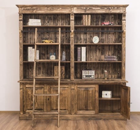 Biblioteca mare cu 4 usi BAS + etajera dubla SUP, Colectia Directoire de la Studio Szel PS72BAS + PS294SUP - Culoare_P064 - PERIAT ADANC