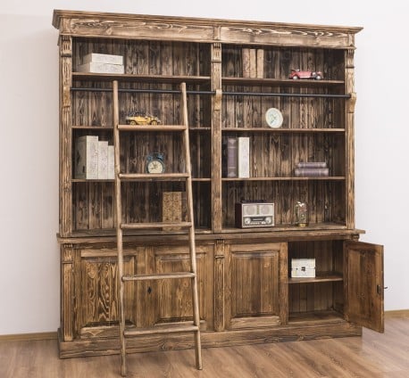 Biblioteca mare cu 4 usi BAS + etajera dubla SUP, Colectia Directoire de la Studio Szel PS72BAS + PS294SUP - Culoare_P064 - PERIAT ADANC