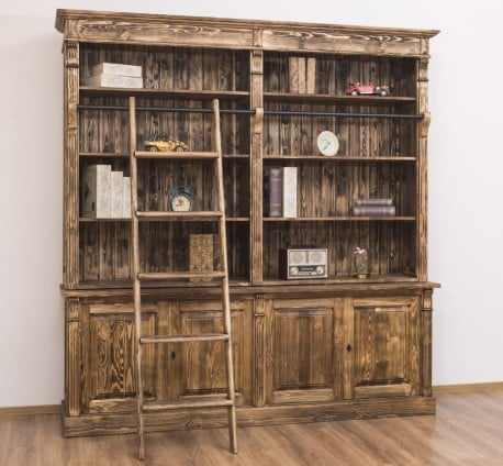 Biblioteca mare cu 4 usi BAS + etajera dubla SUP, Colectia Directoire de la Studio Szel PS72BAS + PS294SUP - Culoare_P064 - PERIAT ADANC