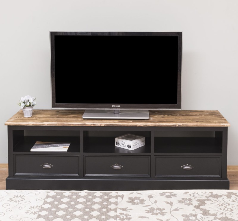 Comoda TV cu 3 sertare si 3 spatii deschise cu finisaj Black/Chestnut Brown