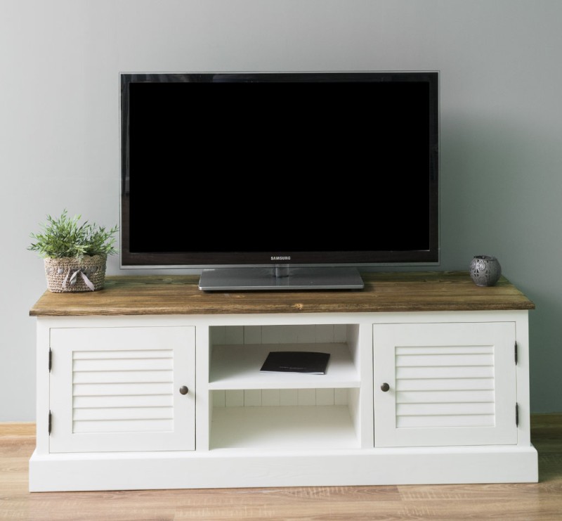 Comoda TV, Colectia Shutter cu finisaj Signal White/Chestnut Brown