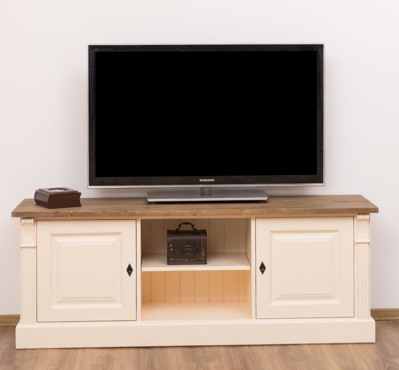 Comoda 2 usi si rafturi deschise cu finisaj Beige Antic/Walnut Waxed