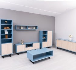Bufet cu 2 usi Slatted de la Studio Szel Colectia Slatted - Culoare Corp_P053 - Culoare Usi si Sertare_P095 - DUBLU COLOR