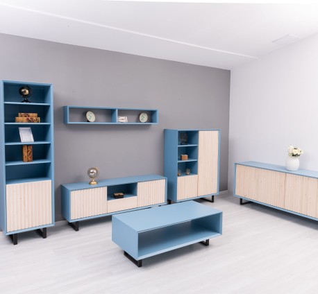 Bufet cu 2 usi Slatted de la Studio Szel Colectia Slatted - Culoare Corp_P053 - Culoare Usi si Sertare_P095 - DUBLU COLOR