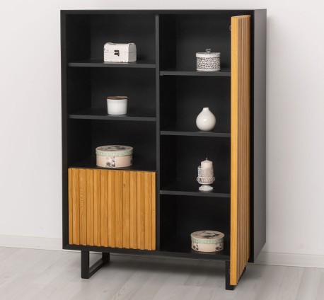 Bufet cu 2 usi Slatted de la Studio Szel PS750 - Culoare Corp_P003 - Culoare Sertare_P082 - DUBLU COLOR