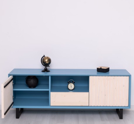 Comoda TV cu 2 usi si 1 sertar Slatted de la Studio Szel PS752 - Culoare Corp_P053 - Culoare Usi_P095 - DUBLU COLOR