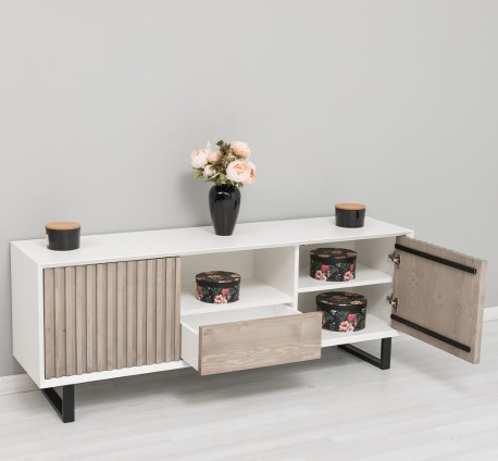 Comoda TV cu 2 usi si 1 sertar Slatted de la Studio Szel PS752 - Culoare Corp_P039 - Culoare Usi_P037 - DUBLU COLOR