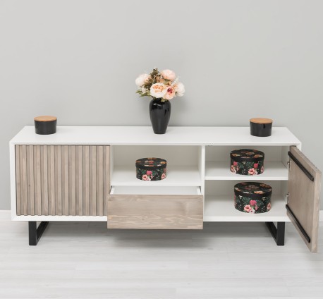 Comoda TV cu 2 usi si 1 sertar Slatted de la Studio Szel PS752 - Culoare Corp_P039 - Culoare Usi_P037 - DUBLU COLOR