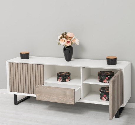 Comoda TV cu 2 usi si 1 sertar Slatted de la Studio Szel PS752 - Culoare Corp_P039 - Culoare Usi_P037 - DUBLU COLOR