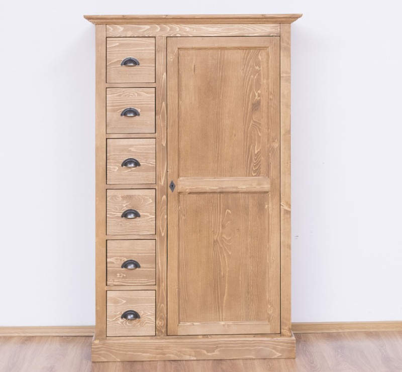 Dulap cu 1 usa, 6 sertare cu finisaj Walnut Waxed