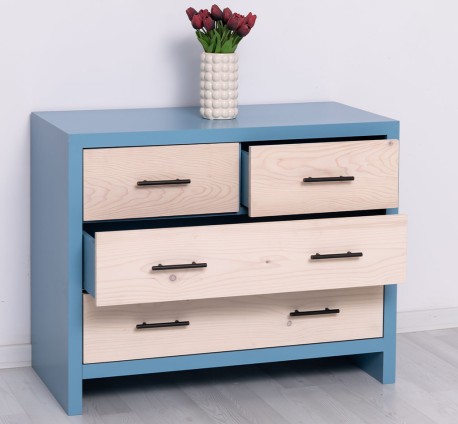 Comoda cu 4 sertare Rustic Haven de la Studio Szel PS743 - Culoare Corp_P053 - Culoare Sertare_P095 - DUBLU COLOR