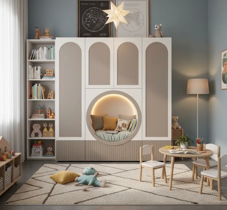 Biblioteca moderna cu nisa circulara pentru citit – SPEC21761 – Culoare – P015_P023 - DOUBLE COLORED