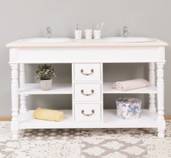 Dulap baie pentru 2 lavoare cu 3 sertare, picioare strunjite - lavoarele nu sunt incluse in pret de la Studio Szel PS452  - Culoare Top_0 - Culoare Corp_P004A - VOPSIT ANTICHIZAT