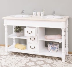Dulap baie pentru 2 lavoare cu 3 sertare, picioare strunjite - lavoarele nu sunt incluse in pret de la Studio Szel PS452  - Culoare Top_0 - Culoare Corp_P004A - VOPSIT ANTICHIZAT
