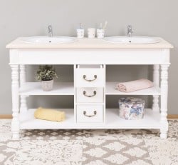 Dulap baie pentru 2 lavoare cu 3 sertare, picioare strunjite - lavoarele nu sunt incluse in pret de la Studio Szel PS452  - Culoare Top_0 - Culoare Corp_P004A - VOPSIT ANTICHIZAT