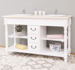 Dulap baie pentru 2 lavoare cu 3 sertare, picioare strunjite - lavoarele nu sunt incluse in pret de la Studio Szel PS452  - Culoare Top_0 - Culoare Corp_P004A - VOPSIT ANTICHIZAT