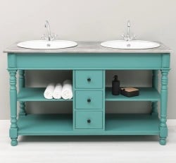 Dulap baie pentru 2 lavoare cu 3 sertare, picioare strunjite - lavoarele nu sunt incluse in pret de la Studio Szel PS452  - Culoare Top_P065 - Culoare Corp_P117 - VOPSIT