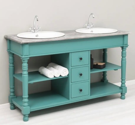 Dulap baie pentru 2 lavoare cu 3 sertare, picioare strunjite - lavoarele nu sunt incluse in pret de la Studio Szel PS452  - Culoare Top_P065 - Culoare Corp_P117 - VOPSIT