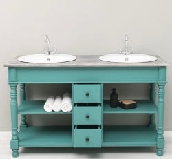 Dulap baie pentru 2 lavoare cu 3 sertare, picioare strunjite - lavoarele nu sunt incluse in pret de la Studio Szel PS452  - Culoare Top_P065 - Culoare Corp_P117 - VOPSIT