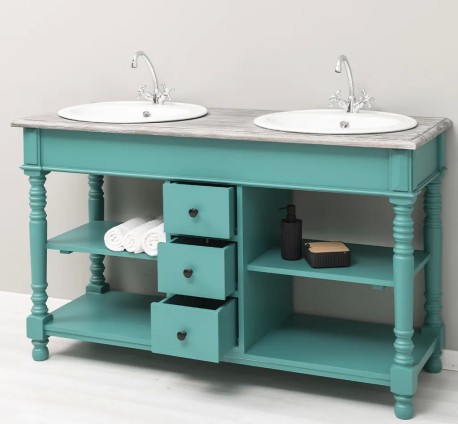 Dulap baie pentru 2 lavoare cu 3 sertare, picioare strunjite - lavoarele nu sunt incluse in pret de la Studio Szel PS452  - Culoare Top_P065 - Culoare Corp_P117 - VOPSIT