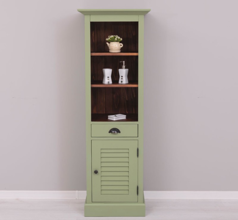 Dulap baie cu o usa shutter, un sertar si doua rafturi cu finisaj Muted Olive / Mahogany Brown