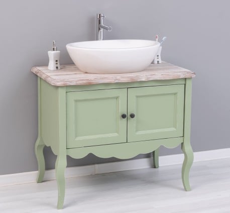 Mobilier de baie cu picioare curbate, doua usi de la Studio Szel PS711 - Culoare Top_P071 - Culoare Corp_P054A - DUBLU COLOR