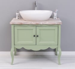 Mobilier de baie cu picioare curbate, doua usi de la Studio Szel PS711 - Culoare Top_P071 - Culoare Corp_P054A - DUBLU COLOR